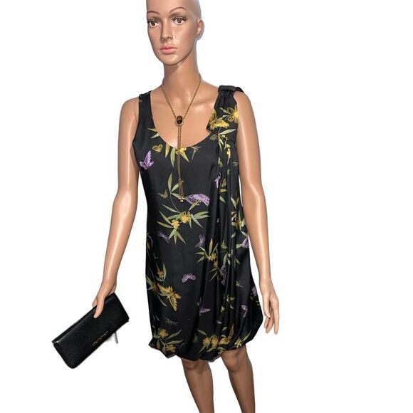 NEW WITH TAGS H&M bubble dress in black with floral design. Bow accent size 6 ap - Picture 1 of 5